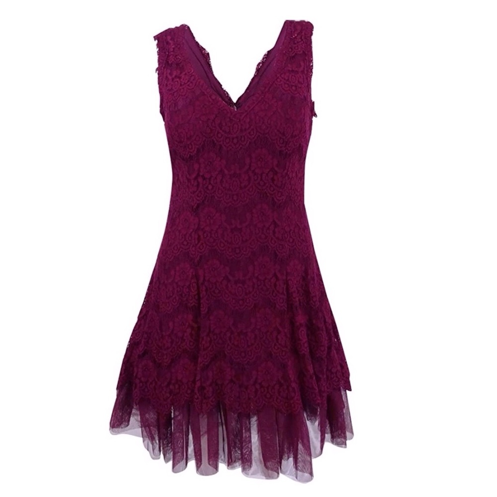 Red Betsy & Adam Lace-Overlay Tulle A-Line Dress